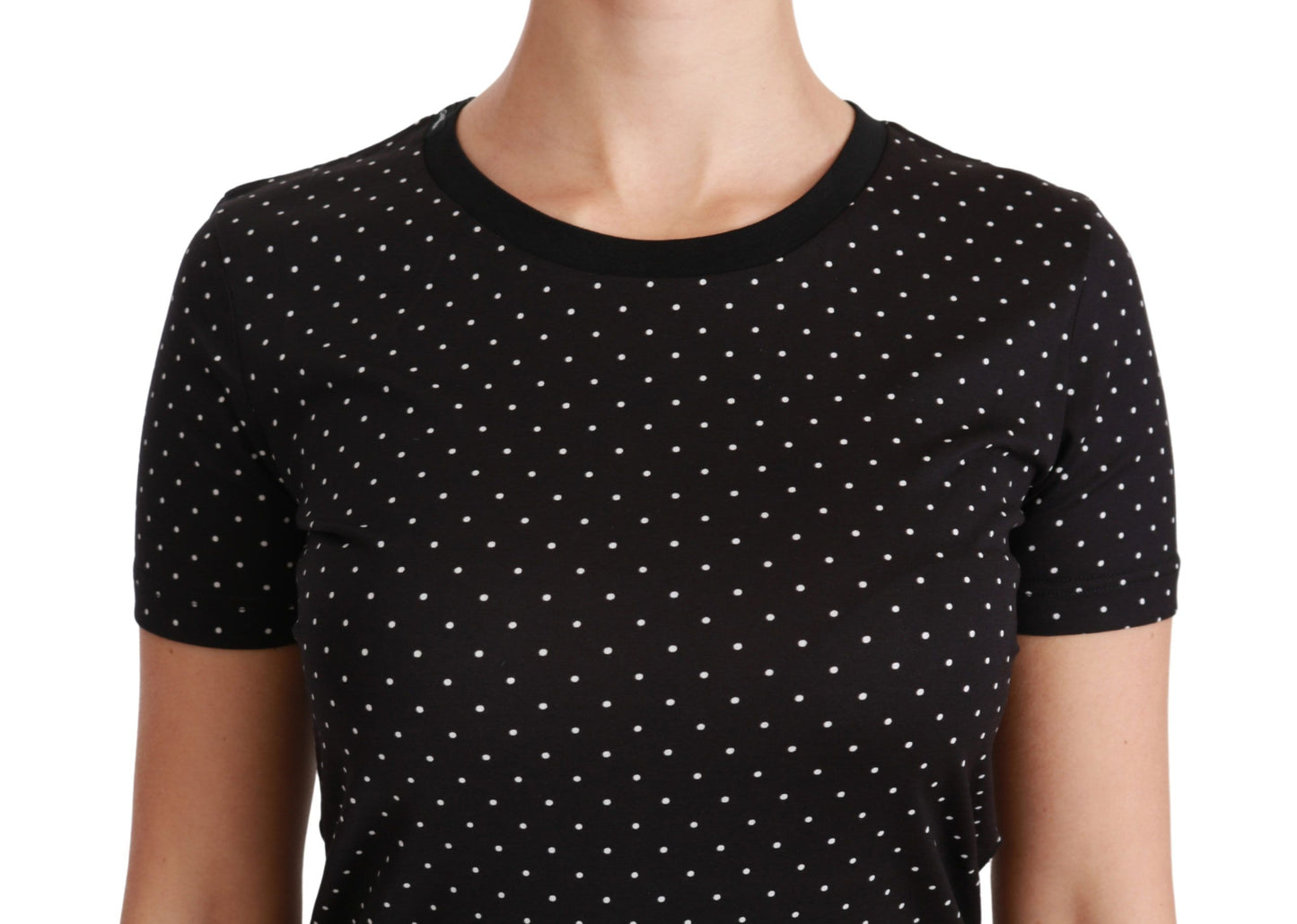 Dolce & Gabbana Black Dotted Crewneck Cotton Top T-shirt