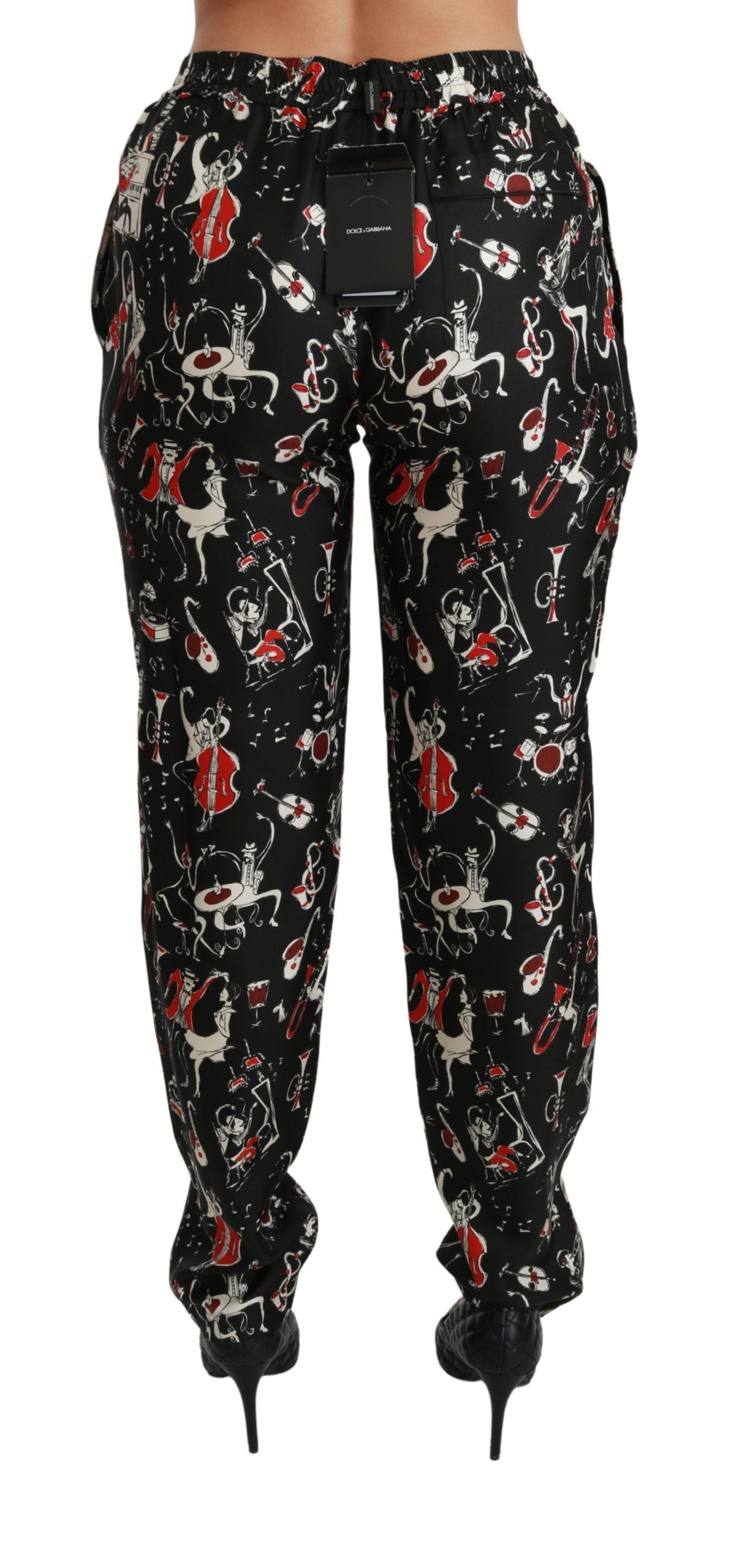 Dolce & Gabbana Black Silk Instrument Mid Waist Pants