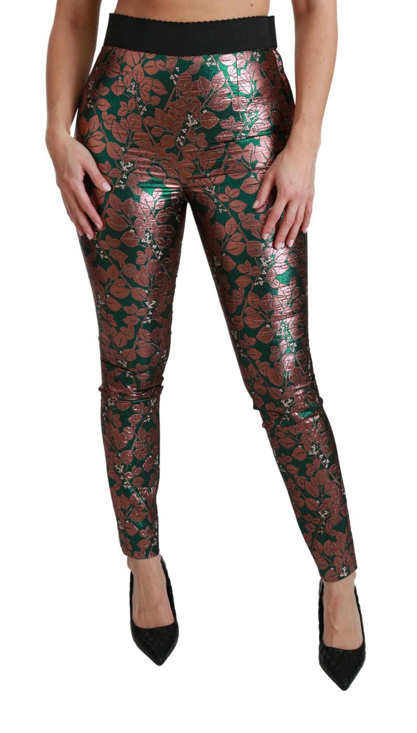 Dolce & Gabbana Green Bronze Leaf Tights Skinny Pants