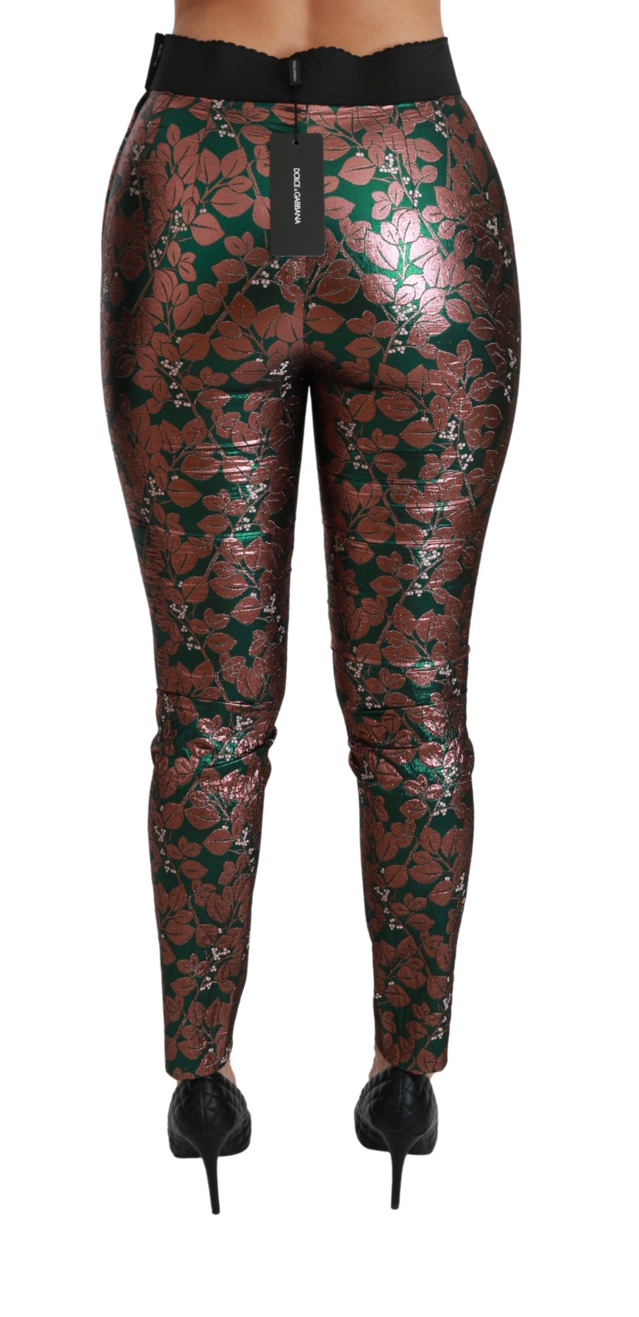 Dolce & Gabbana Green Bronze Leaf Tights Skinny Pants