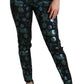 Dolce & Gabbana Blue Green Floral Metallic Slim Pants