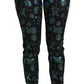 Dolce & Gabbana Blue Green Floral Metallic Slim Pants