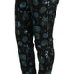 Dolce & Gabbana Blue Green Floral Metallic Slim Pants