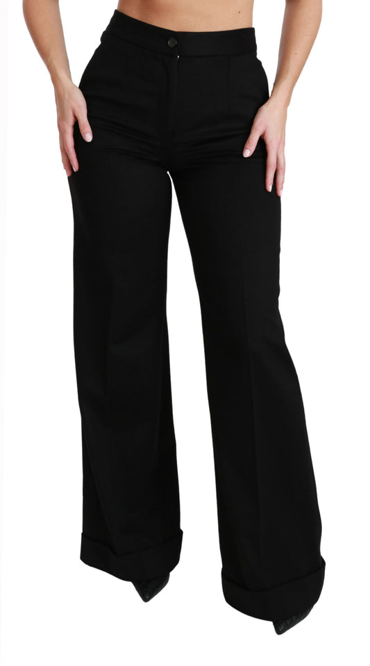 Dolce & Gabbana Black Wide Leg Flared Trouser Cashmere Pants