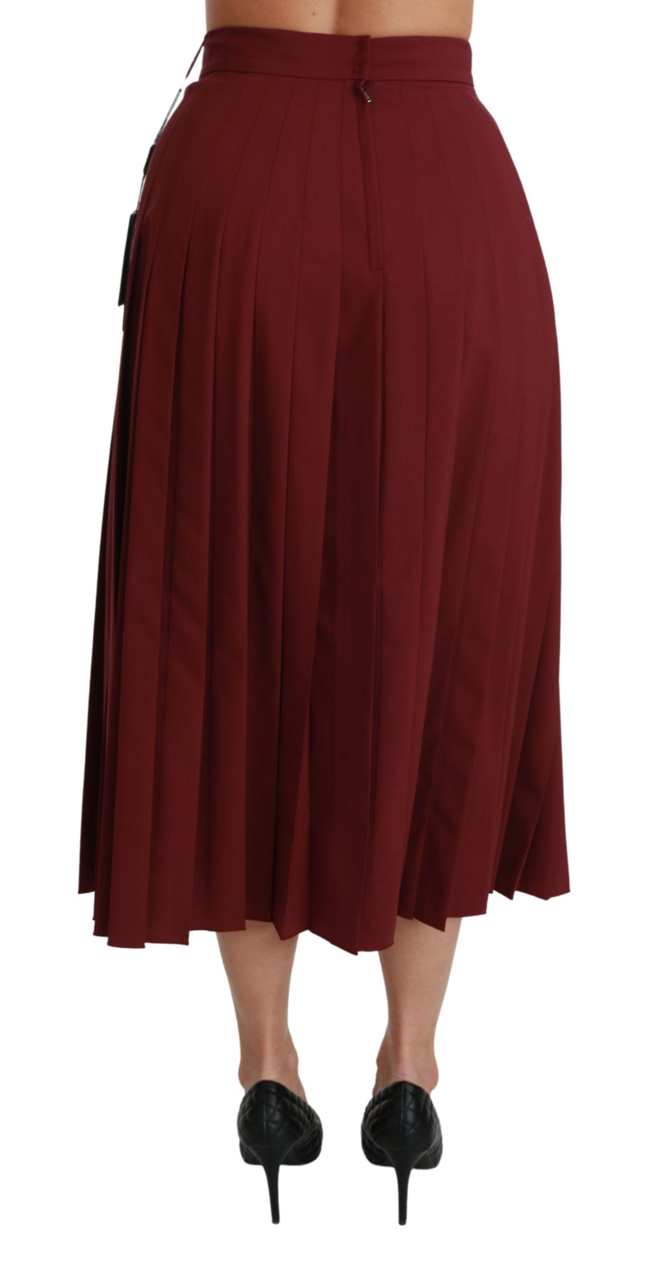 Dolce & Gabbana Red High Waist Pleated Maxi Wool Skirt