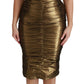 Dolce & Gabbana Gold Metallic Stretch Bodycon Ruched Dress