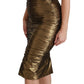 Dolce & Gabbana Gold Metallic Stretch Bodycon Ruched Dress