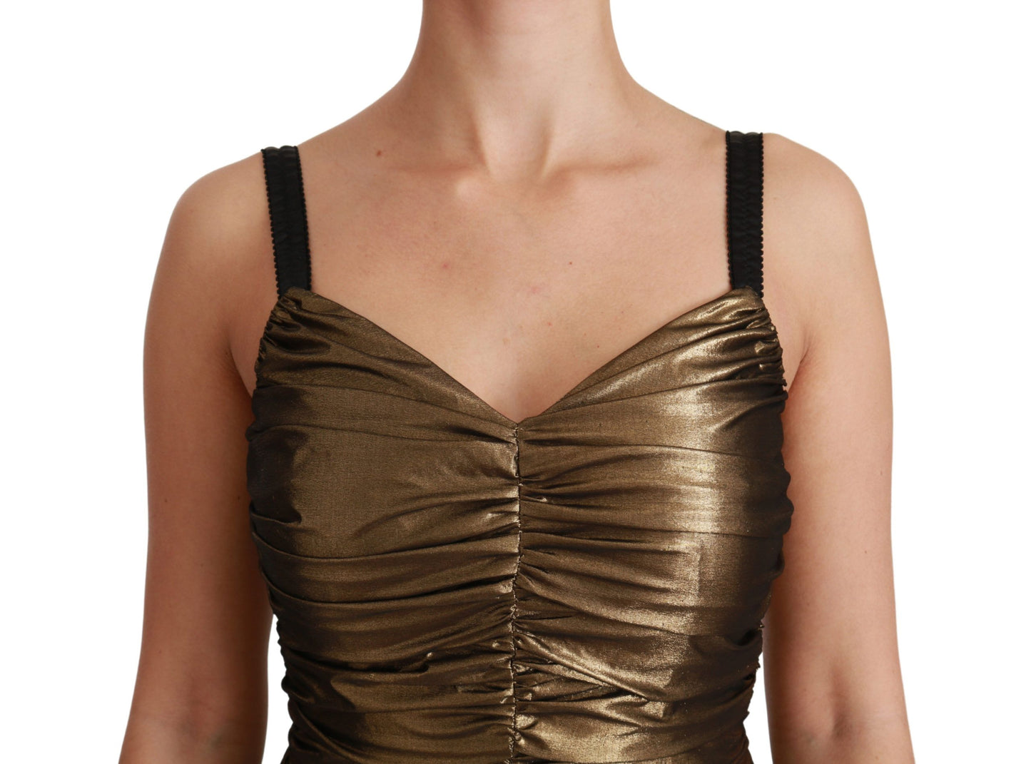 Dolce & Gabbana Gold Metallic Stretch Bodycon Ruched Dress