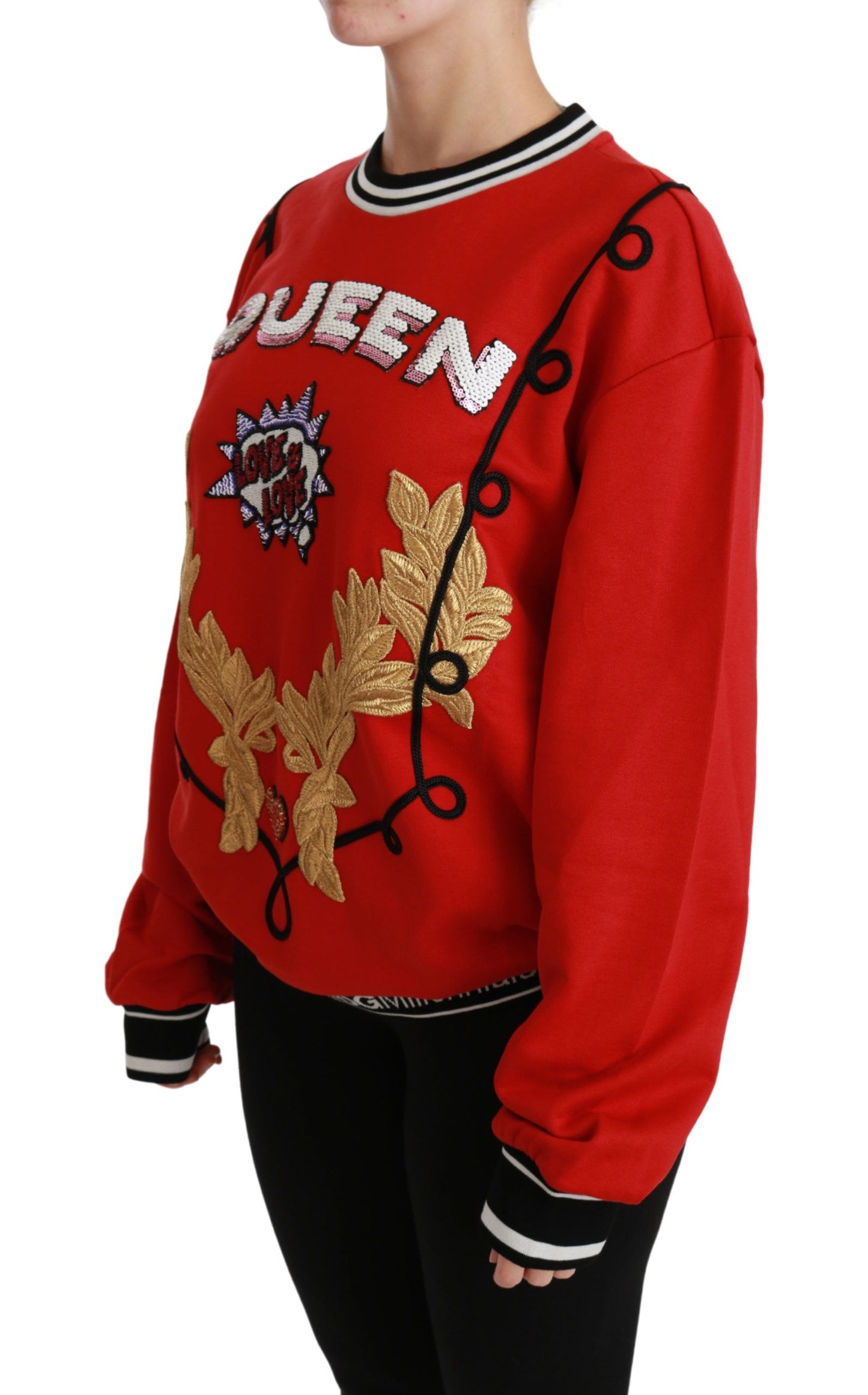 Dolce & Gabbana Red Queen Sequined Love Pullover Sweater