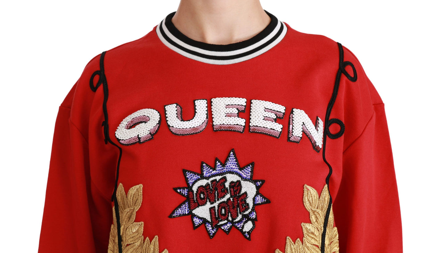 Dolce & Gabbana Red Queen Sequined Love Pullover Sweater