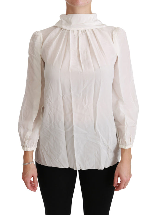 Dolce & Gabbana White Turtle Neck Blouse Shirt Silk Top