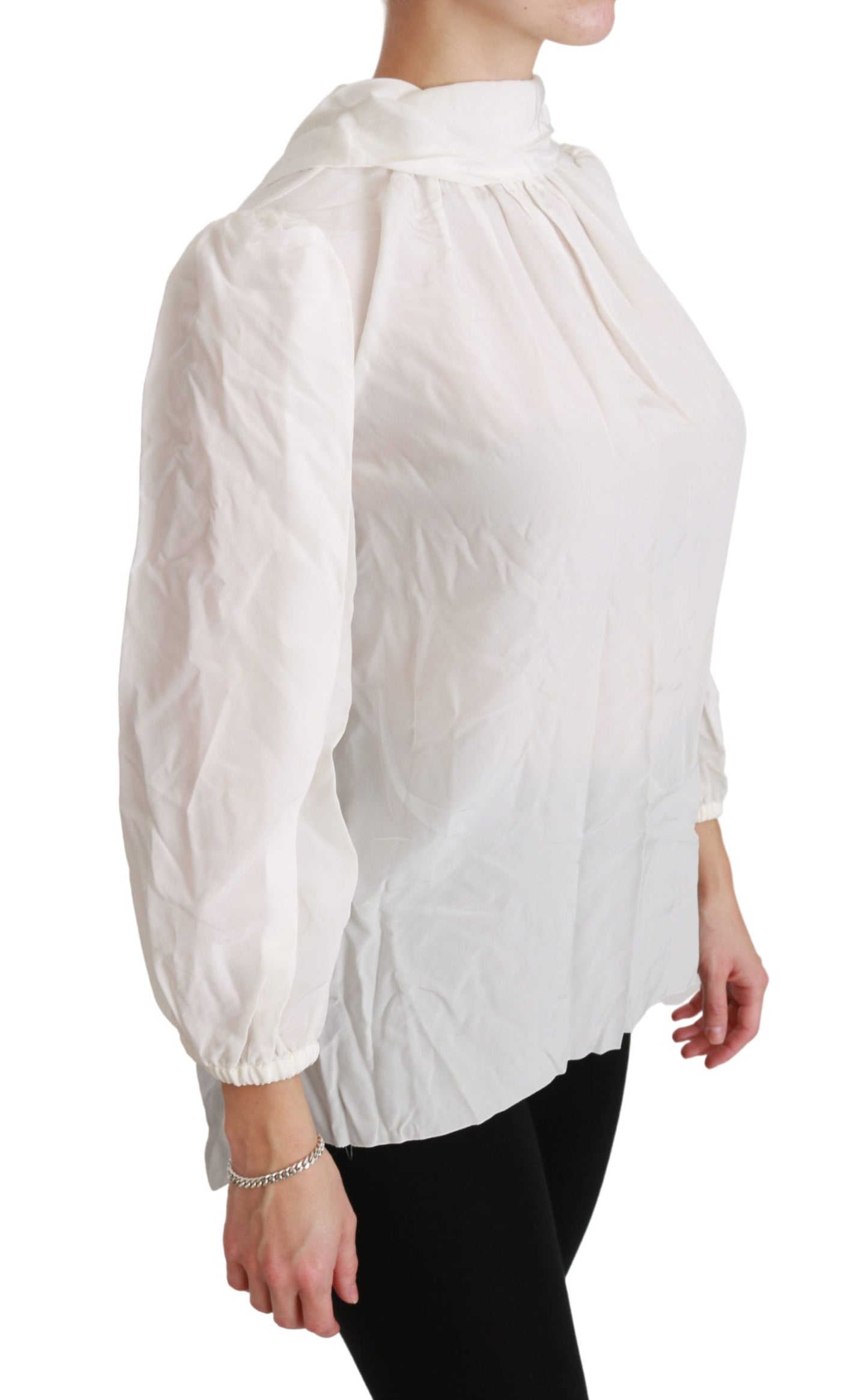 Dolce & Gabbana White Turtle Neck Blouse Shirt Silk Top