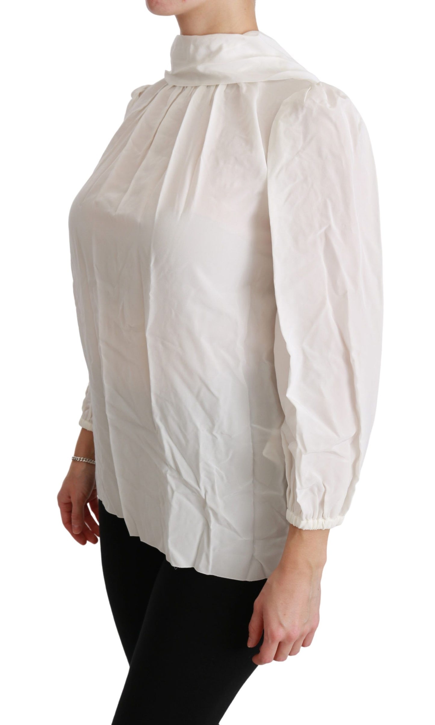 Dolce & Gabbana White Turtle Neck Blouse Shirt Silk Top