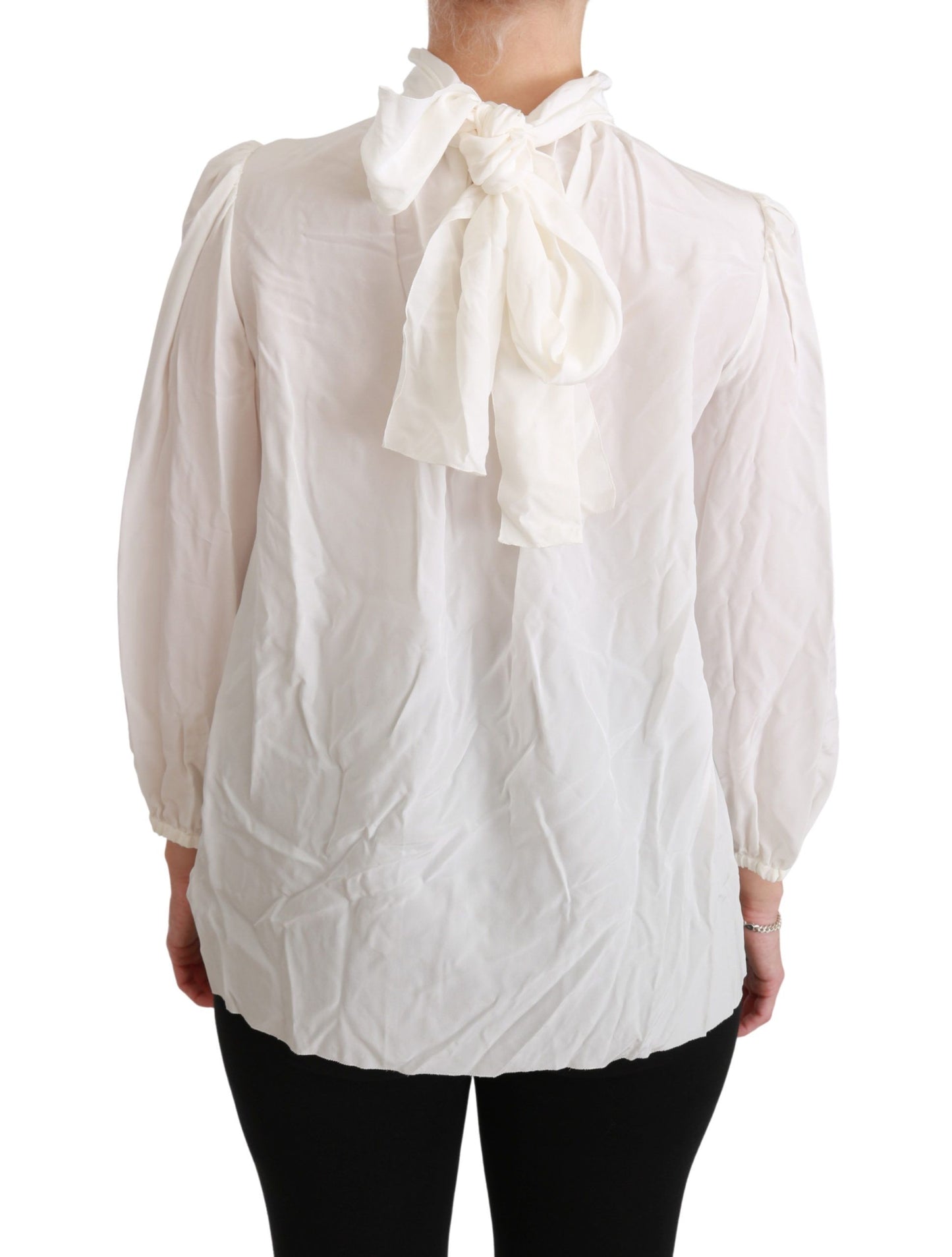 Dolce & Gabbana White Turtle Neck Blouse Shirt Silk Top