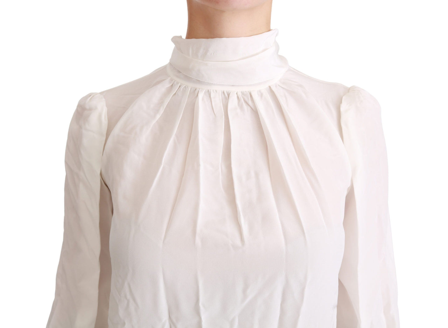 Dolce & Gabbana White Turtle Neck Blouse Shirt Silk Top