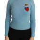 Dolce & Gabbana Blue Wool Queen Heart Pullover Sweater