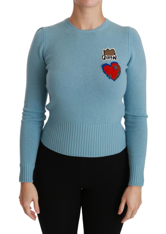 Dolce & Gabbana Blue Wool Queen Heart Pullover Sweater