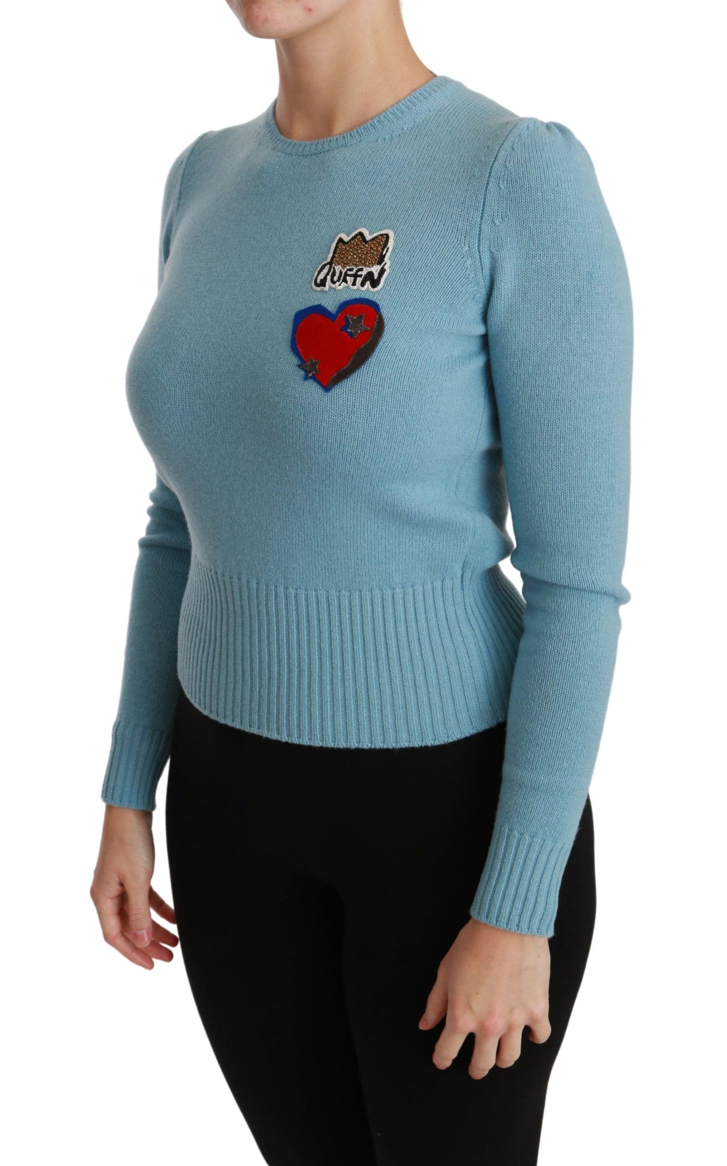 Dolce & Gabbana Blue Wool Queen Heart Pullover Sweater