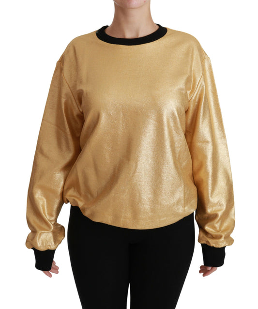 Dolce & Gabbana Gold Cotton Crewneck Pullover Sweater