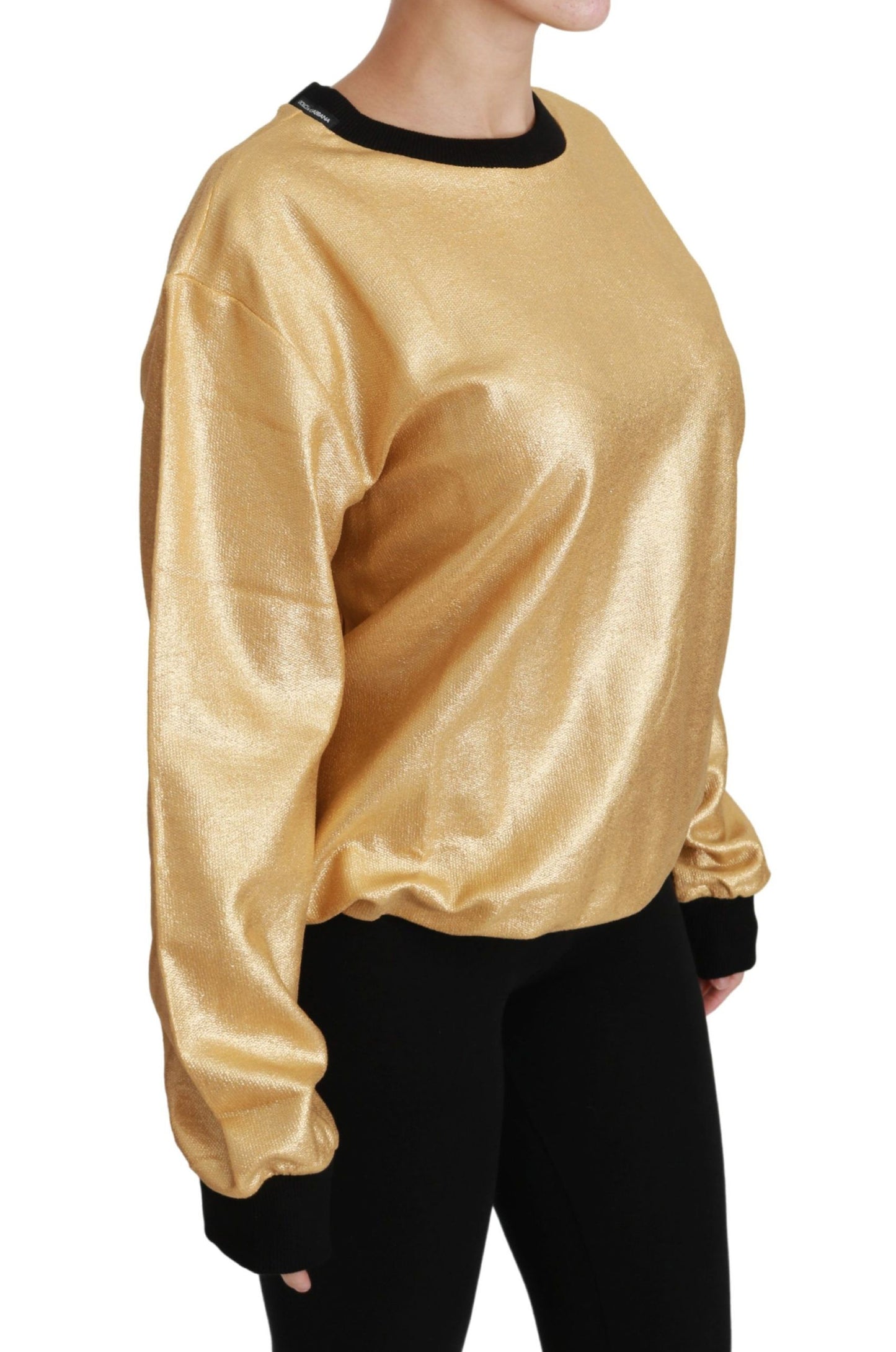 Dolce & Gabbana Gold Cotton Crewneck Pullover Sweater