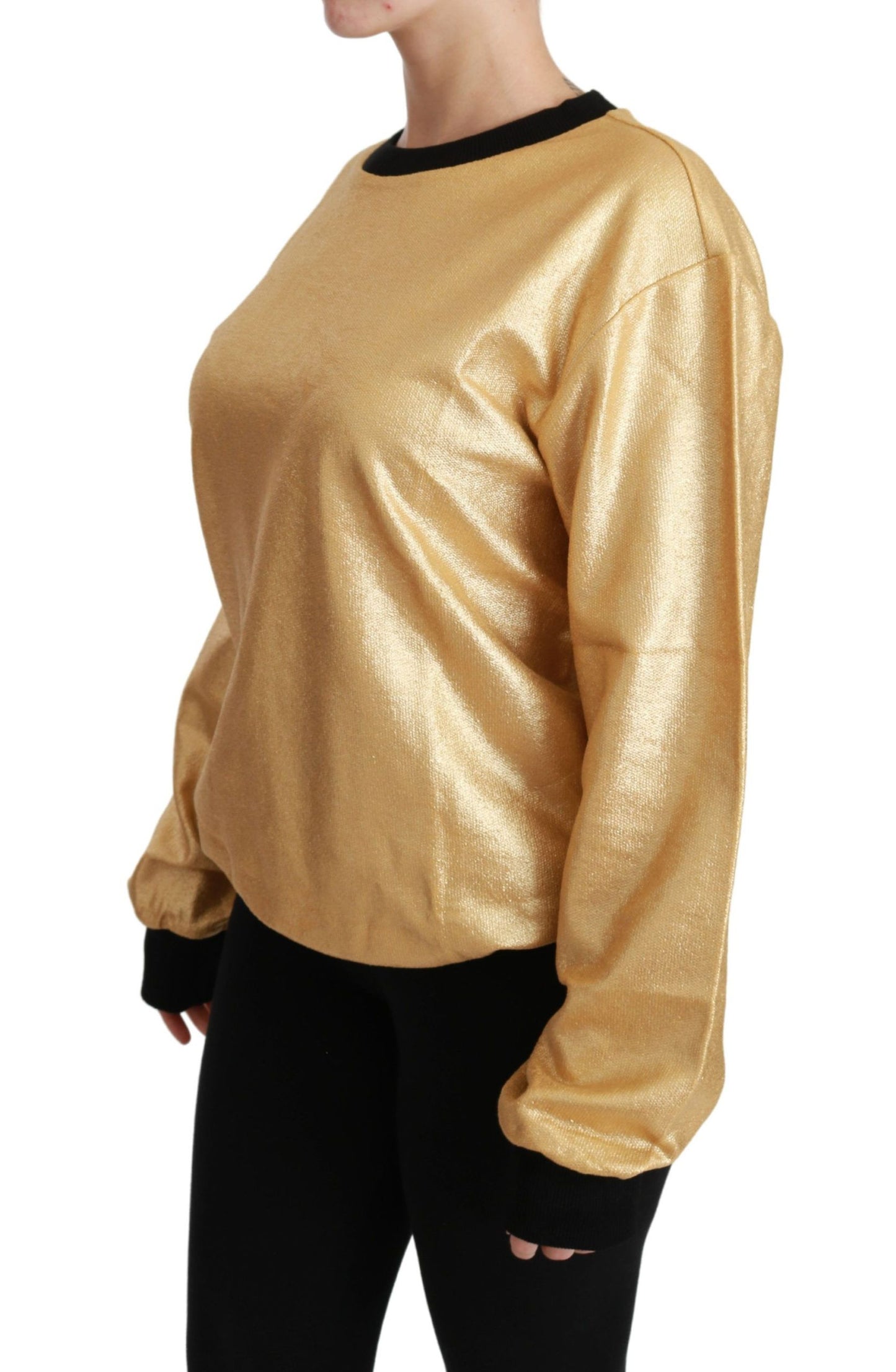 Dolce & Gabbana Gold Cotton Crewneck Pullover Sweater