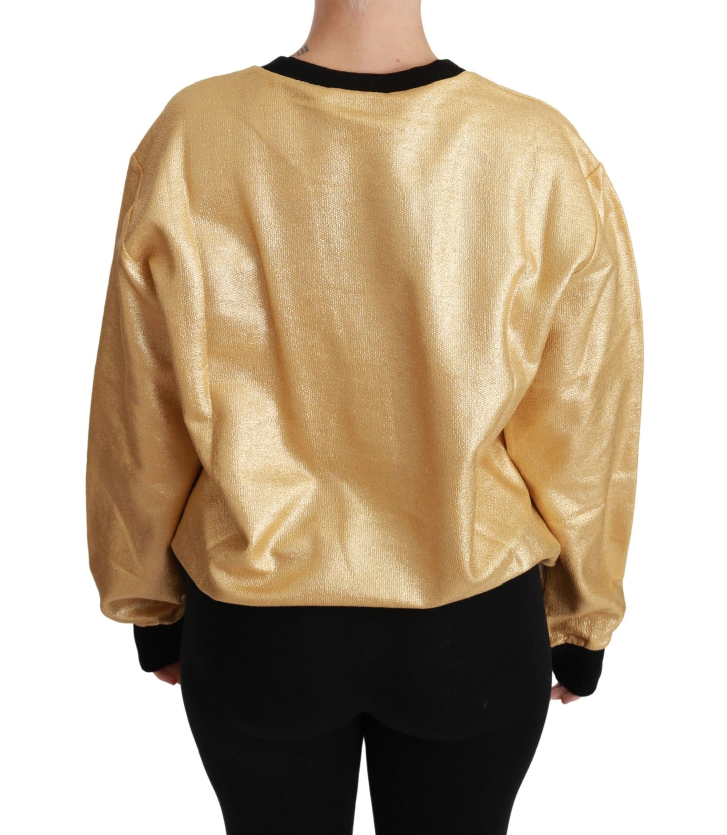 Dolce & Gabbana Gold Cotton Crewneck Pullover Sweater