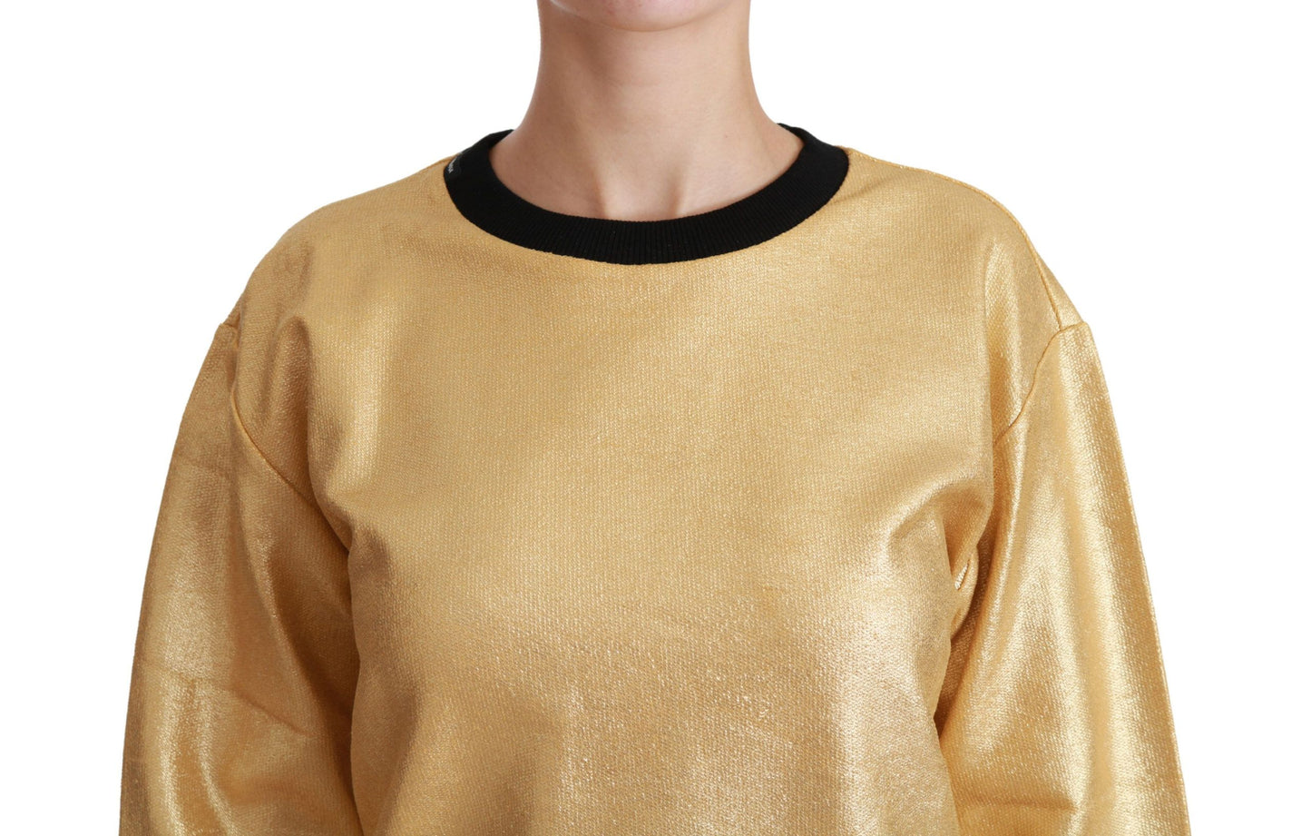 Dolce & Gabbana Gold Cotton Crewneck Pullover Sweater