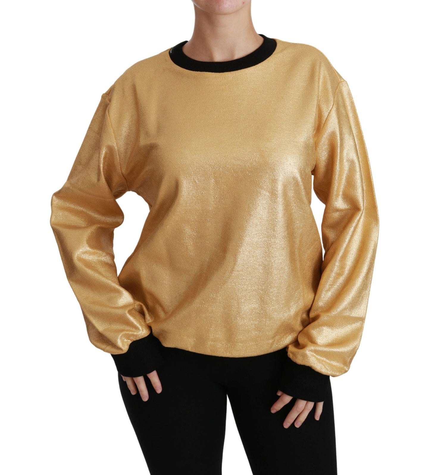 Dolce & Gabbana Gold Cotton Crewneck Pullover Sweater