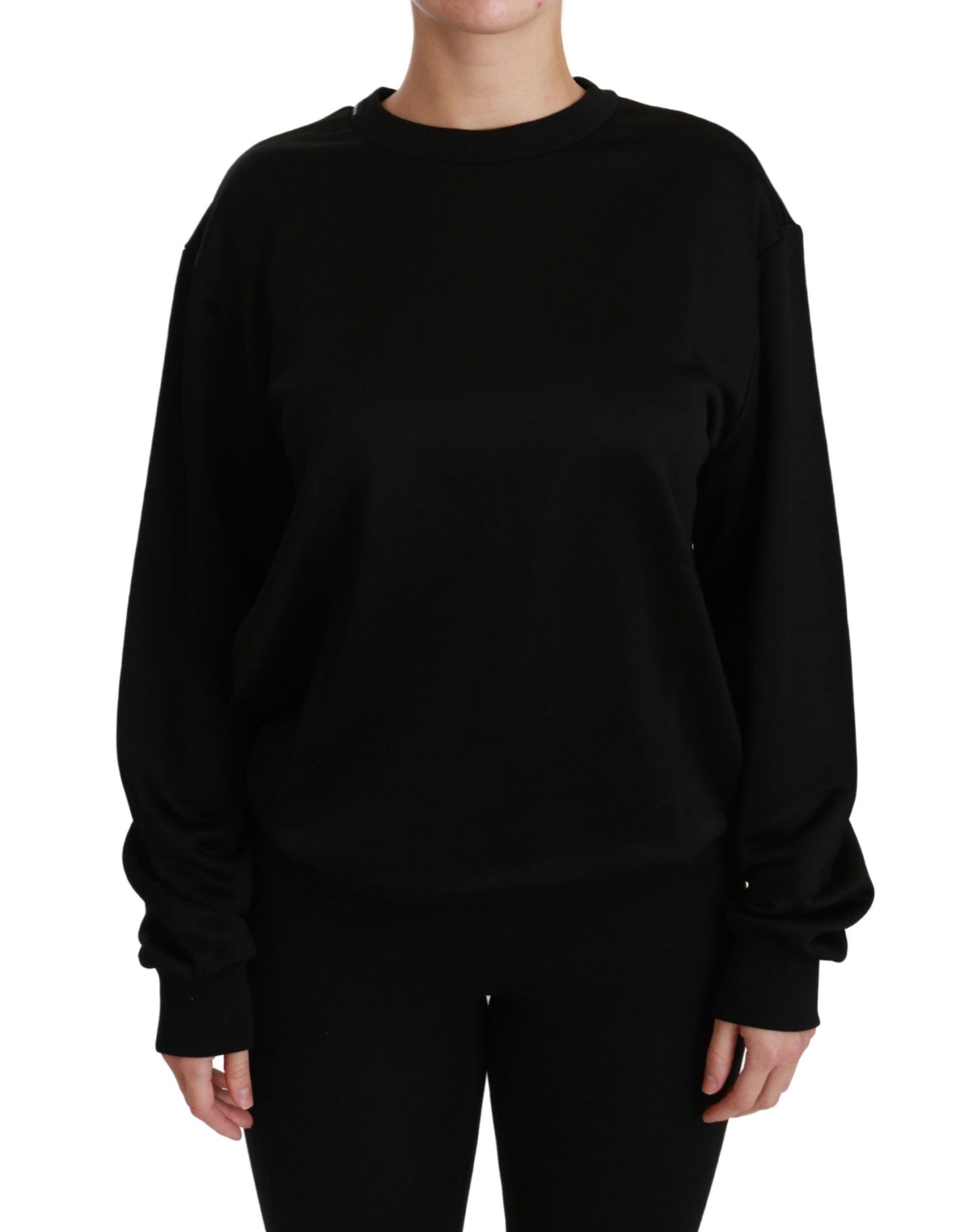 Dolce & Gabbana Black Cotton Crewneck Pullover Sweater