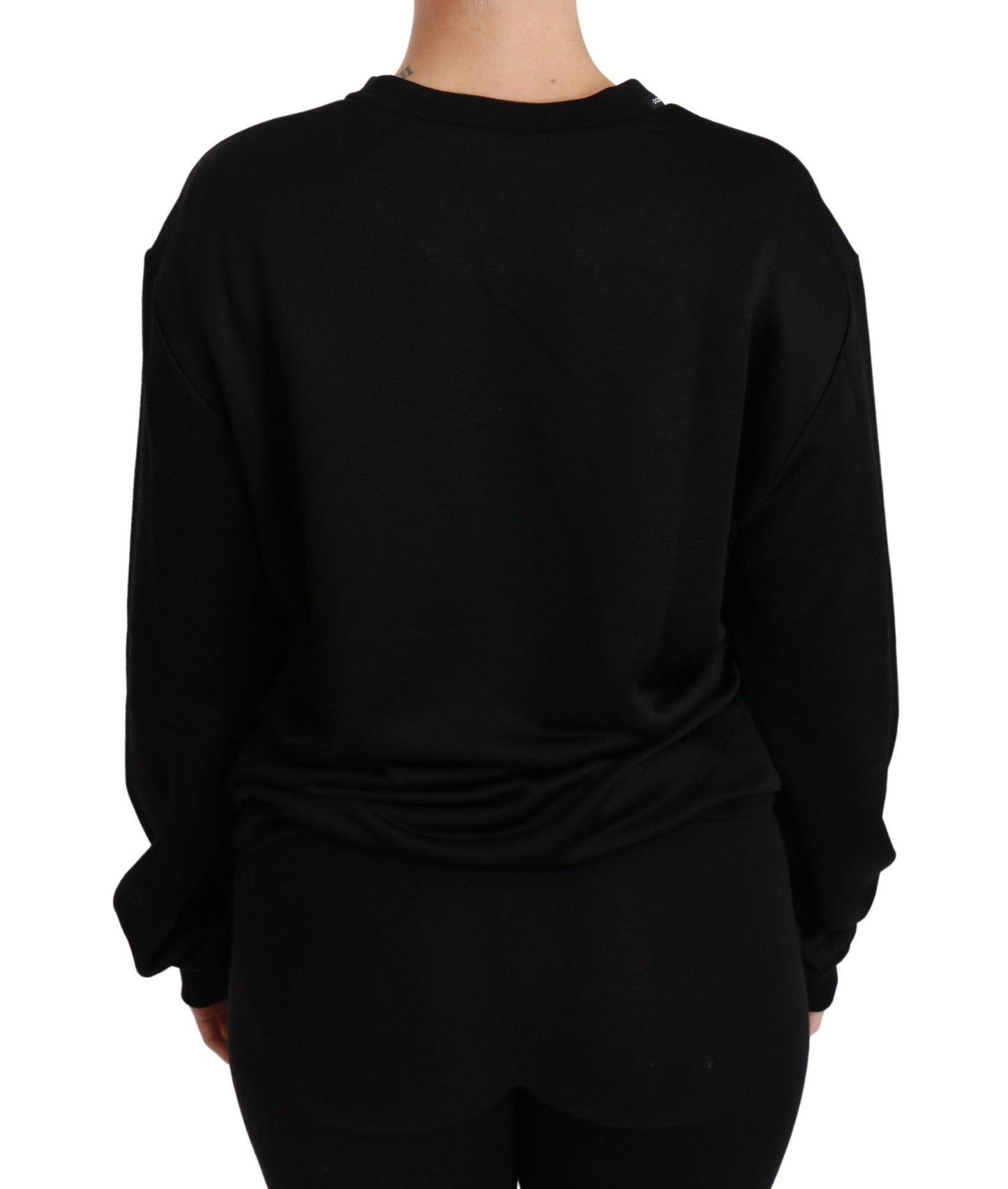 Dolce & Gabbana Black Cotton Crewneck Pullover Sweater