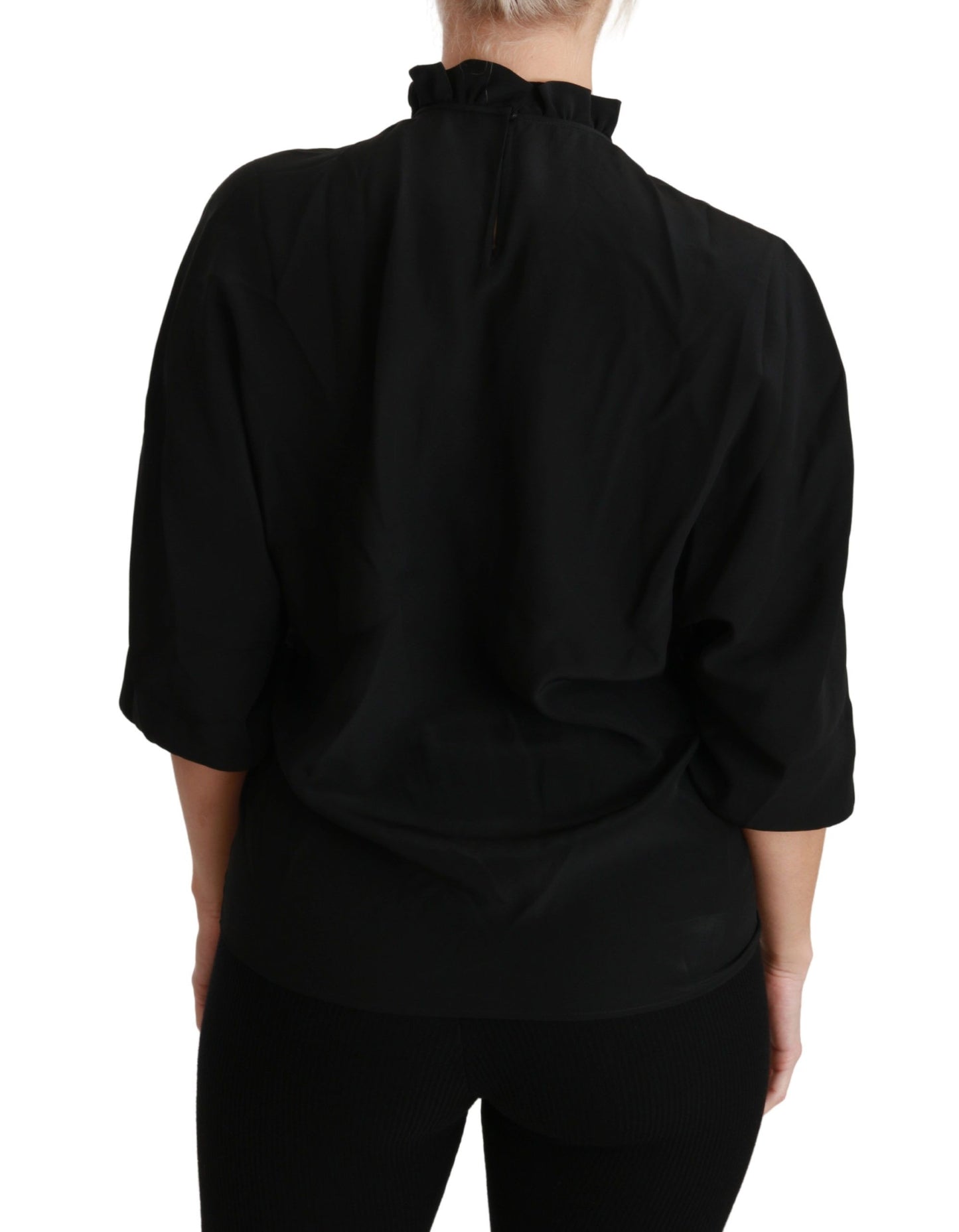 Dolce & Gabbana Black Silk Ruffled Top Blouse