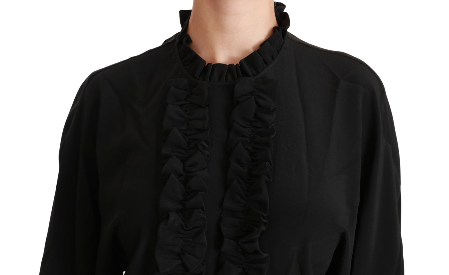 Dolce & Gabbana Black Silk Ruffled Top Blouse