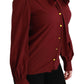 Dolce & Gabbana Maroon Long Sleeve Shirt Blouse Silk Top