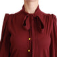 Dolce & Gabbana Maroon Long Sleeve Shirt Blouse Silk Top