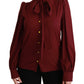 Dolce & Gabbana Maroon Long Sleeve Shirt Blouse Silk Top