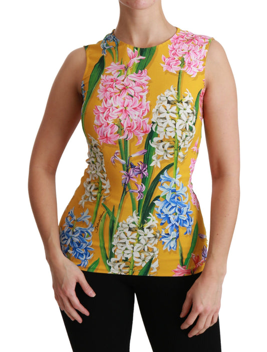 Dolce & Gabbana Yellow Floral Stretch Top Tank Blouse