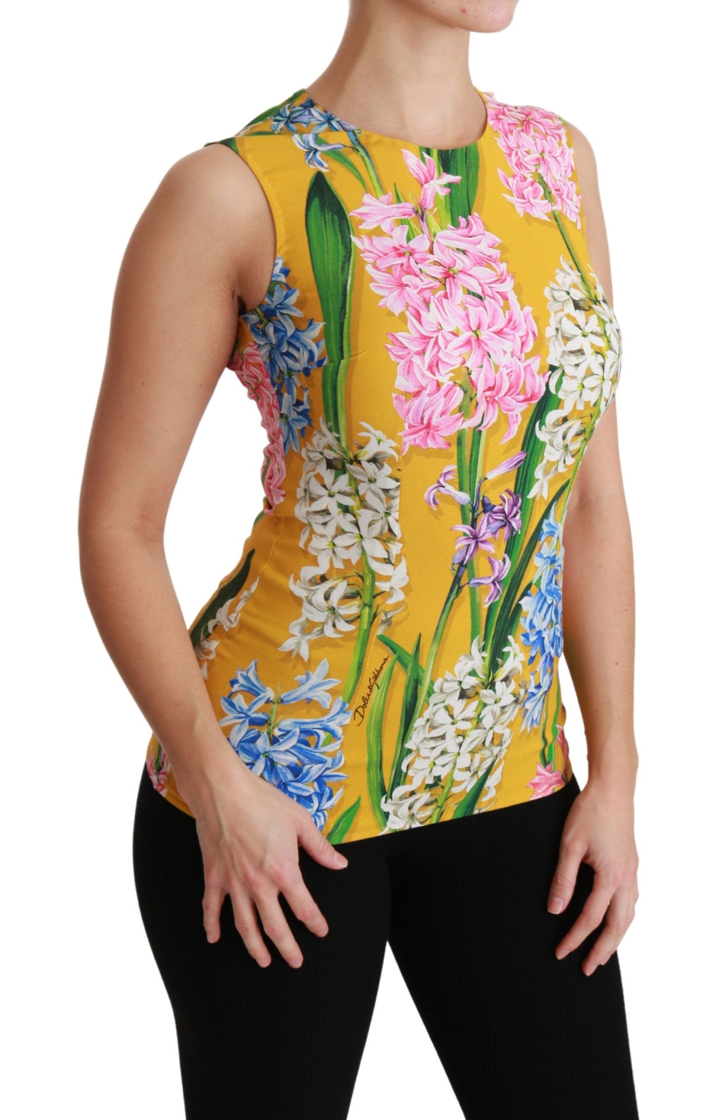 Dolce & Gabbana Yellow Floral Stretch Top Tank Blouse