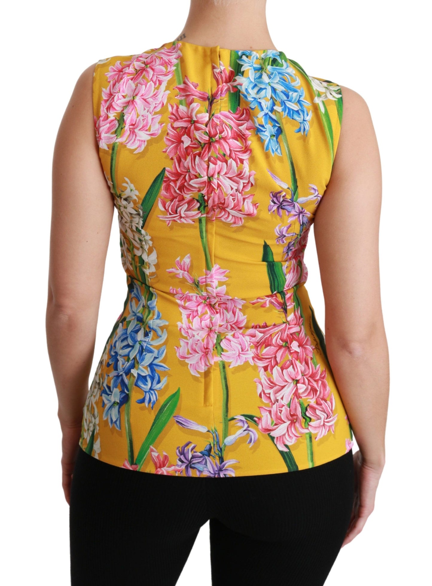 Dolce & Gabbana Yellow Floral Stretch Top Tank Blouse