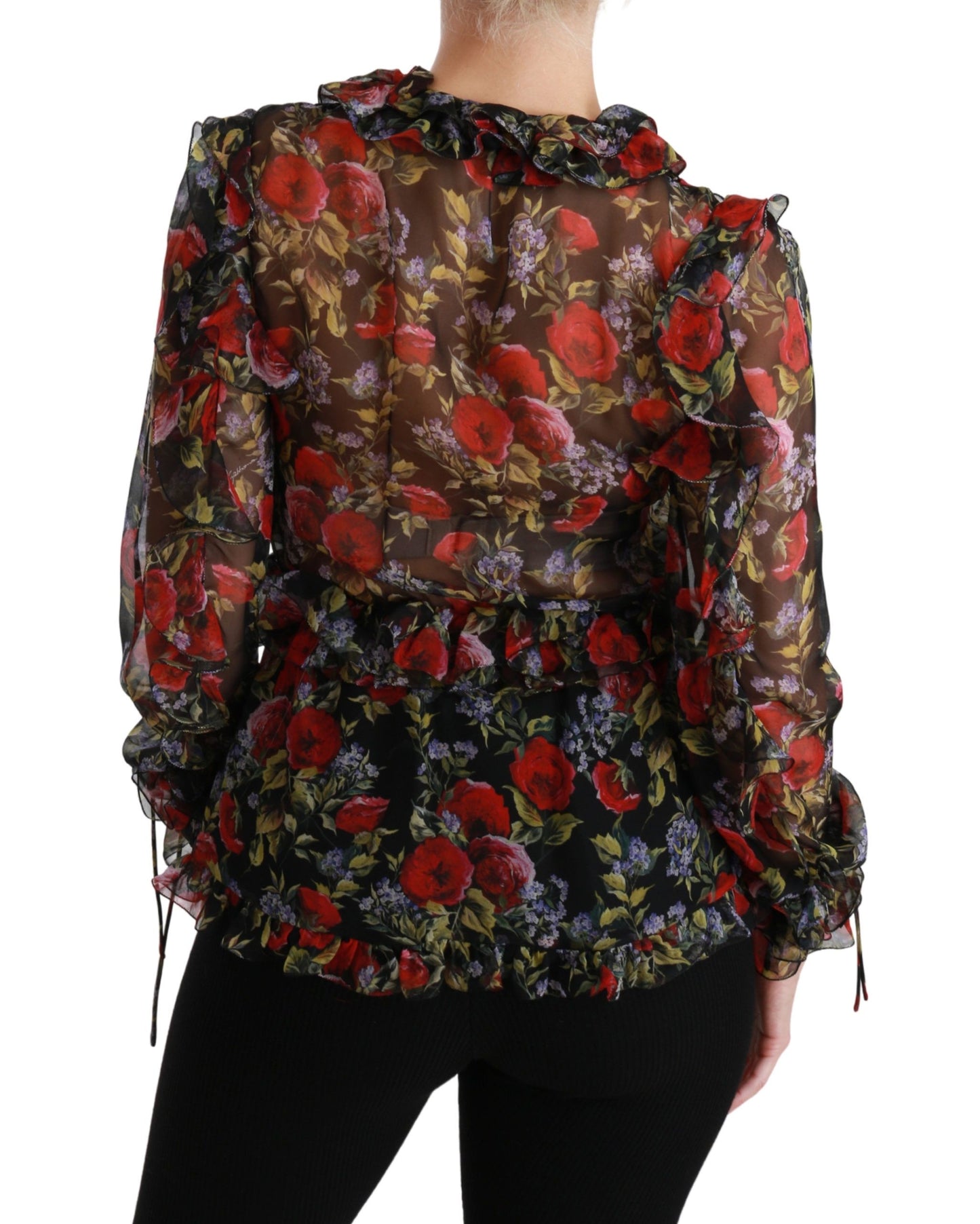 Dolce & Gabbana Black Floral Roses Silk Blouse