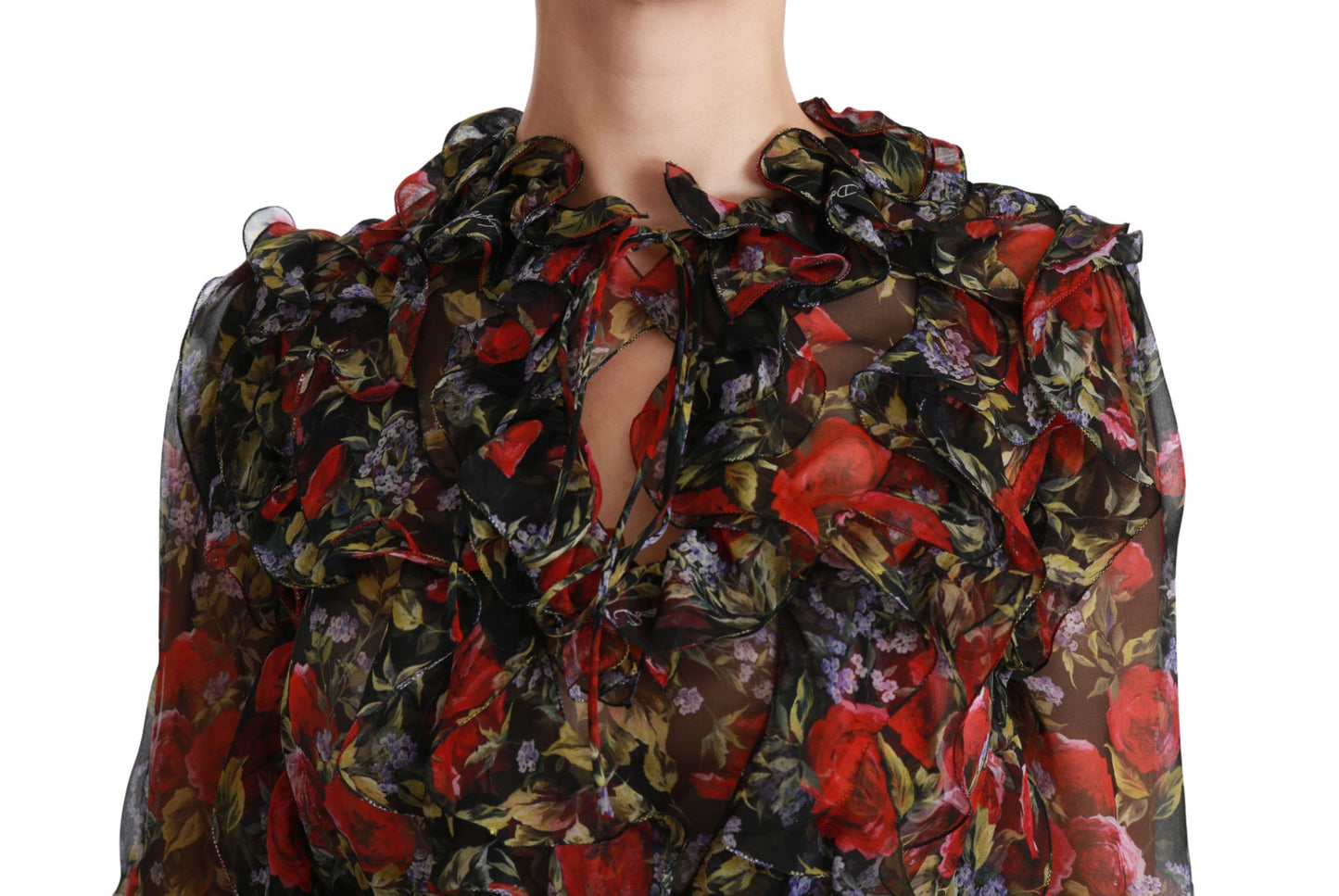 Dolce & Gabbana Black Floral Roses Silk Blouse