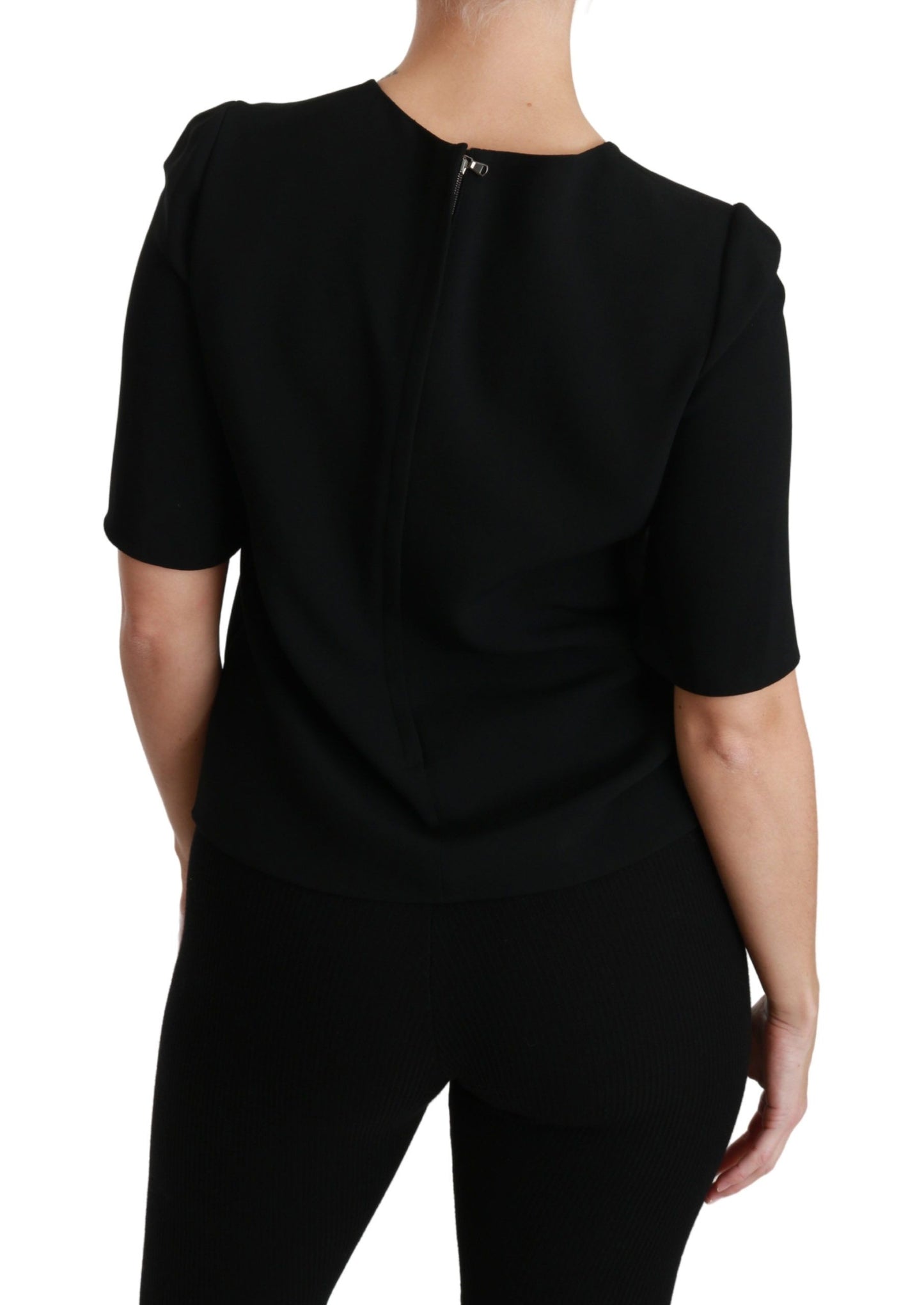 Dolce & Gabbana Black Short Sleeve Casual Top Stretch Blouse