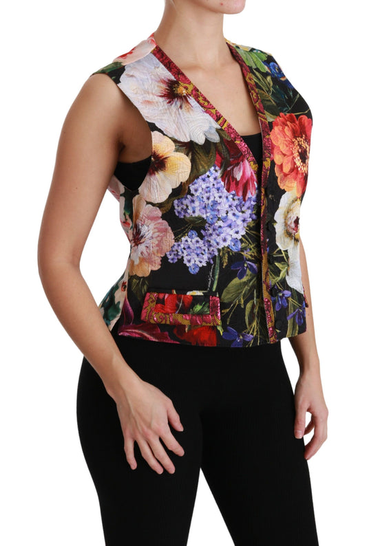 Dolce & Gabbana Multicolor Floral Sleeveless Waistcoat Top Vest