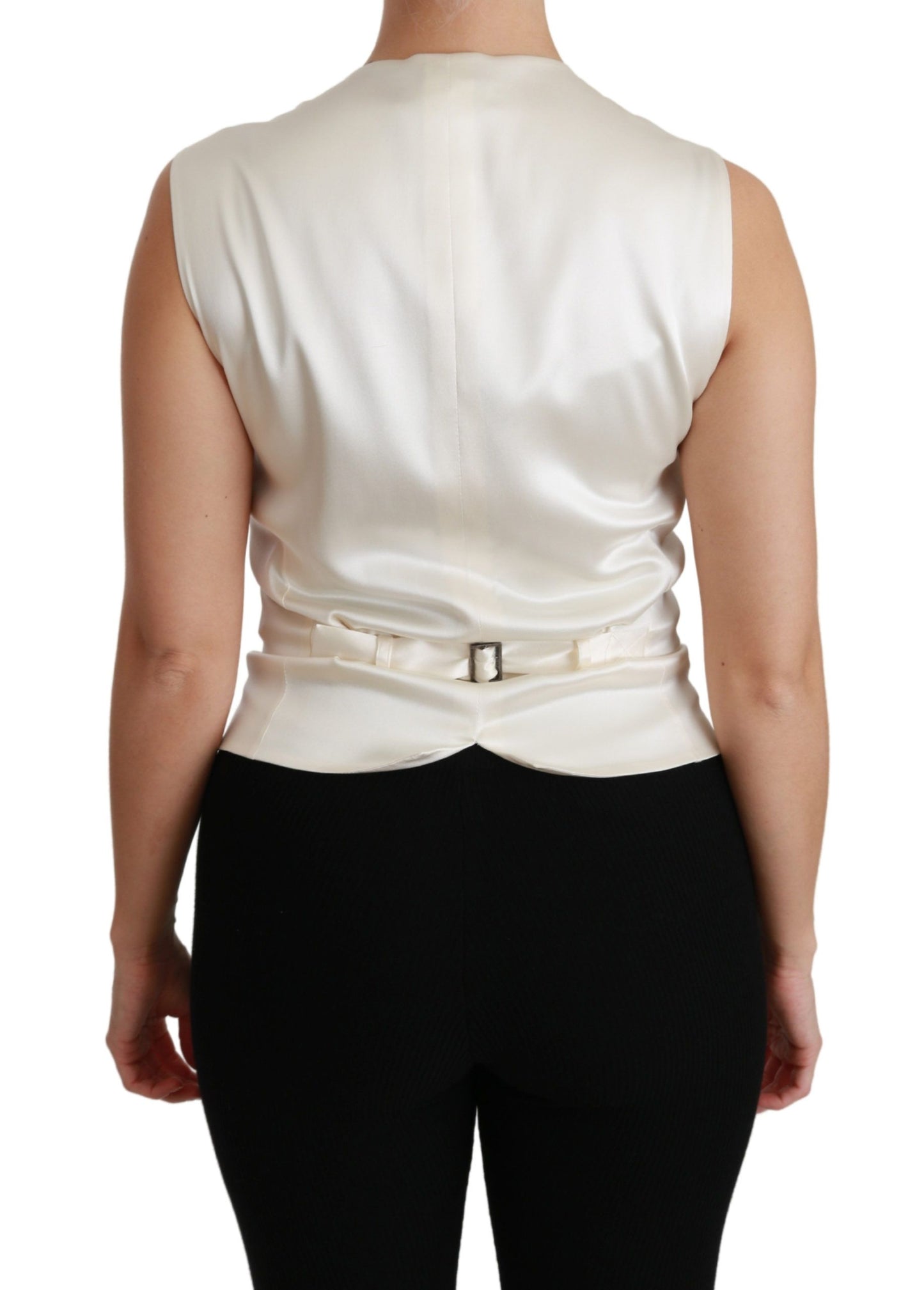 Dolce & Gabbana White Waistcoat Slim Vest Silk Top