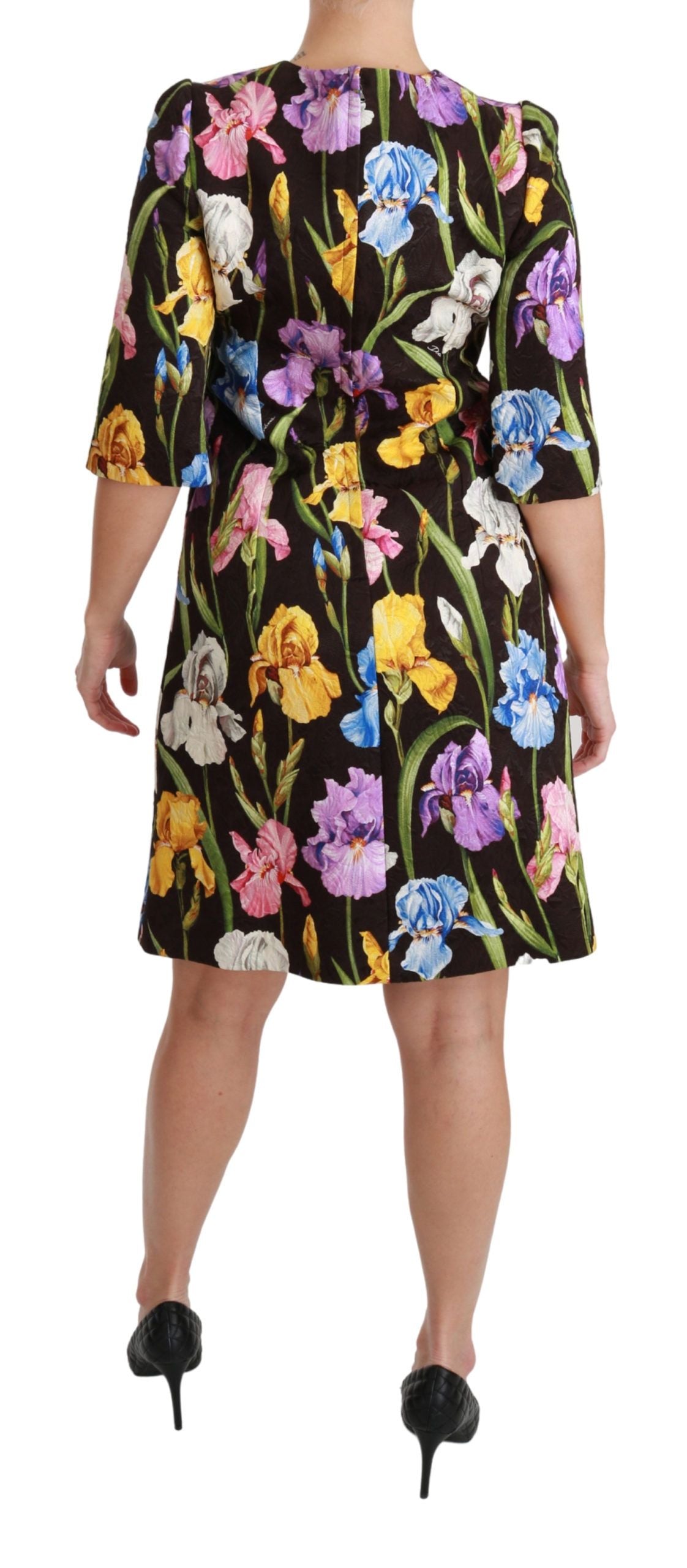 Dolce & Gabbana Black Cotton Silk Floral Shift Dress