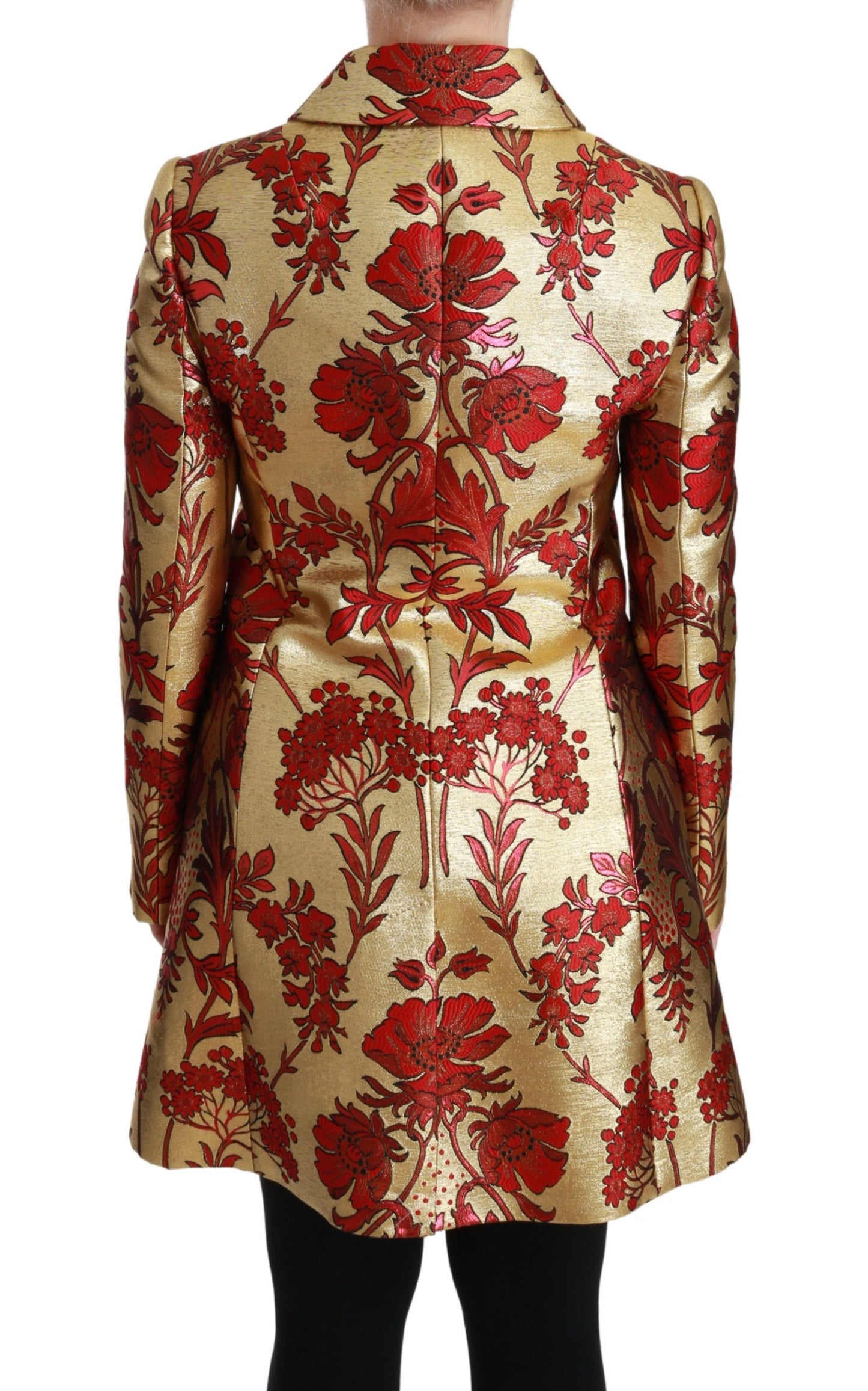 Dolce & Gabbana Elegant Gold Red Floral Brocade Trench Coat