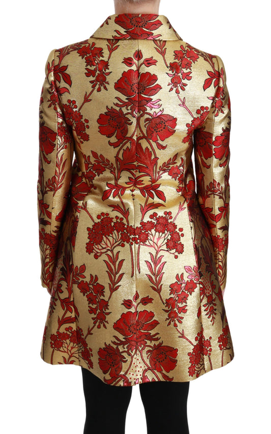 Dolce & Gabbana Elegant Gold Red Floral Brocade Trench Coat