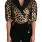 Dolce & Gabbana Gold Black Leopard Sequined Silk Cropped Jacket