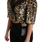 Dolce & Gabbana Gold Black Leopard Sequined Silk Cropped Jacket