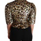 Dolce & Gabbana Gold Black Leopard Sequined Silk Cropped Jacket