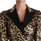 Dolce & Gabbana Gold Black Leopard Sequined Silk Cropped Jacket